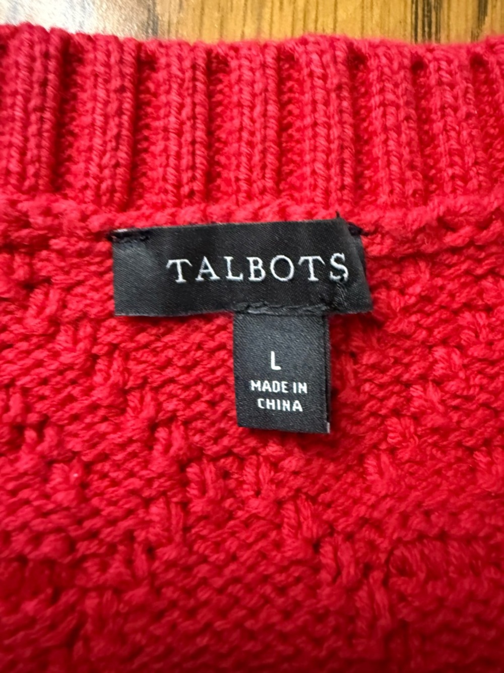 Talbots Red Bobble Knit Cardigan with White Star Motifs Size L Cotton Blend - Picture 2 of 5